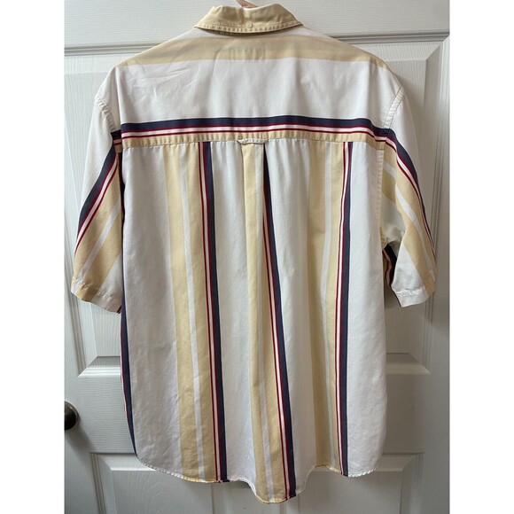 Roundtree & Yorke Shirt Mens Large Yellow Button Down Short Sleeved Striped - Picture 5 of 6